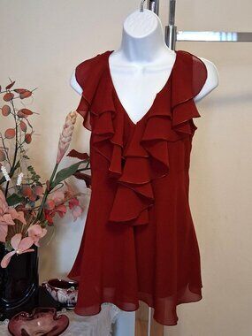 NWOT Raindrops Women’s Red Pink Ruffle Lined Camisole Tank Top Summer Tops 8